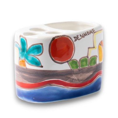 Handmade ceramic sicilian Toothbrush Holder Dammusi de simone pottery Handmade ceramic sicilian Toothbrush Holder Dammusi de simone pottery